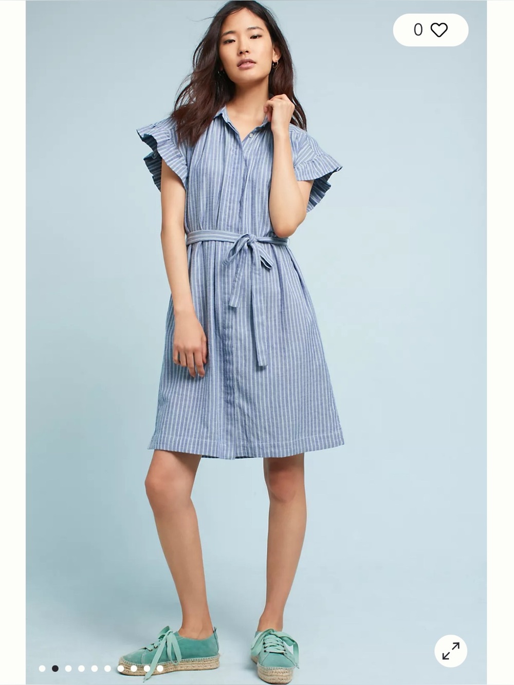 Anthropologie Isabella Sinclair Piper Blue White Stripe Ruffle Sleeve Dress Sz M - Picture 3 of 12